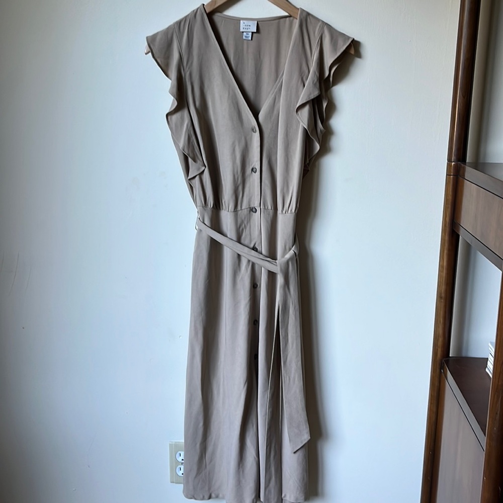 A new day khaki linen midi dress